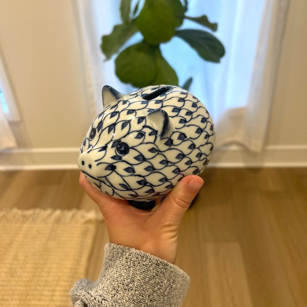 Blue & White Piggy Bank